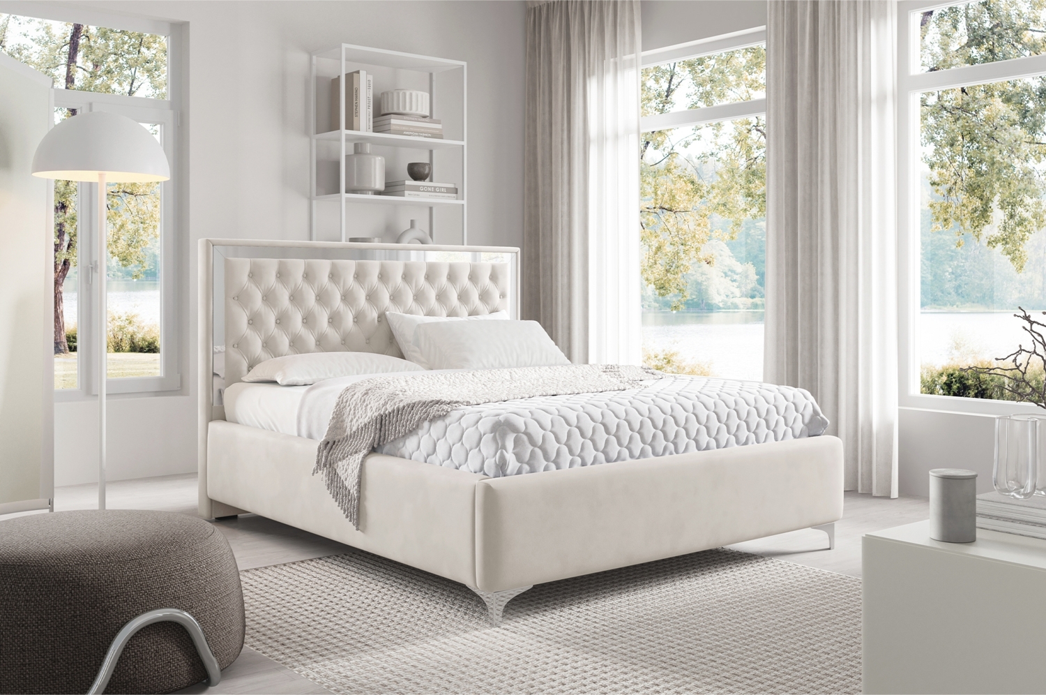 MEBLINI Polsterbett 180x200 mit Lattenrost ohne Matratze – ARONA SILVER – Beige Samt – Doppelbett mit Bettkasten - Stauraumbett - Kopfteil Bett mit Stauraum Bild 1