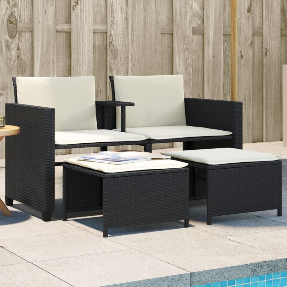 vidaXL Gartensofa 2-Sitzer mit Tisch und Hockern Schwarz Poly Rattan 368416 Bild 1