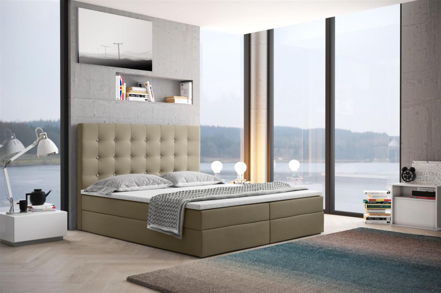 Boxspringbett Schlafzimmerbett TRIANA 140x200cm in Stoff Cappuccino Bild 1