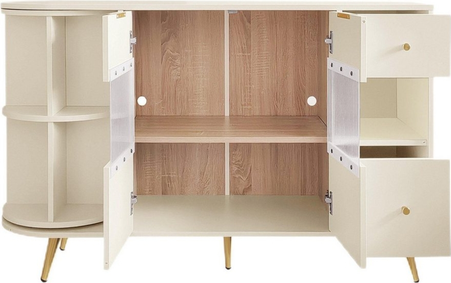 TavilaEcon Sideboard Multifunktionaler Küchenschrank mit LED-Beleuchtung und Glastür, 130*40*80cm Bild 1