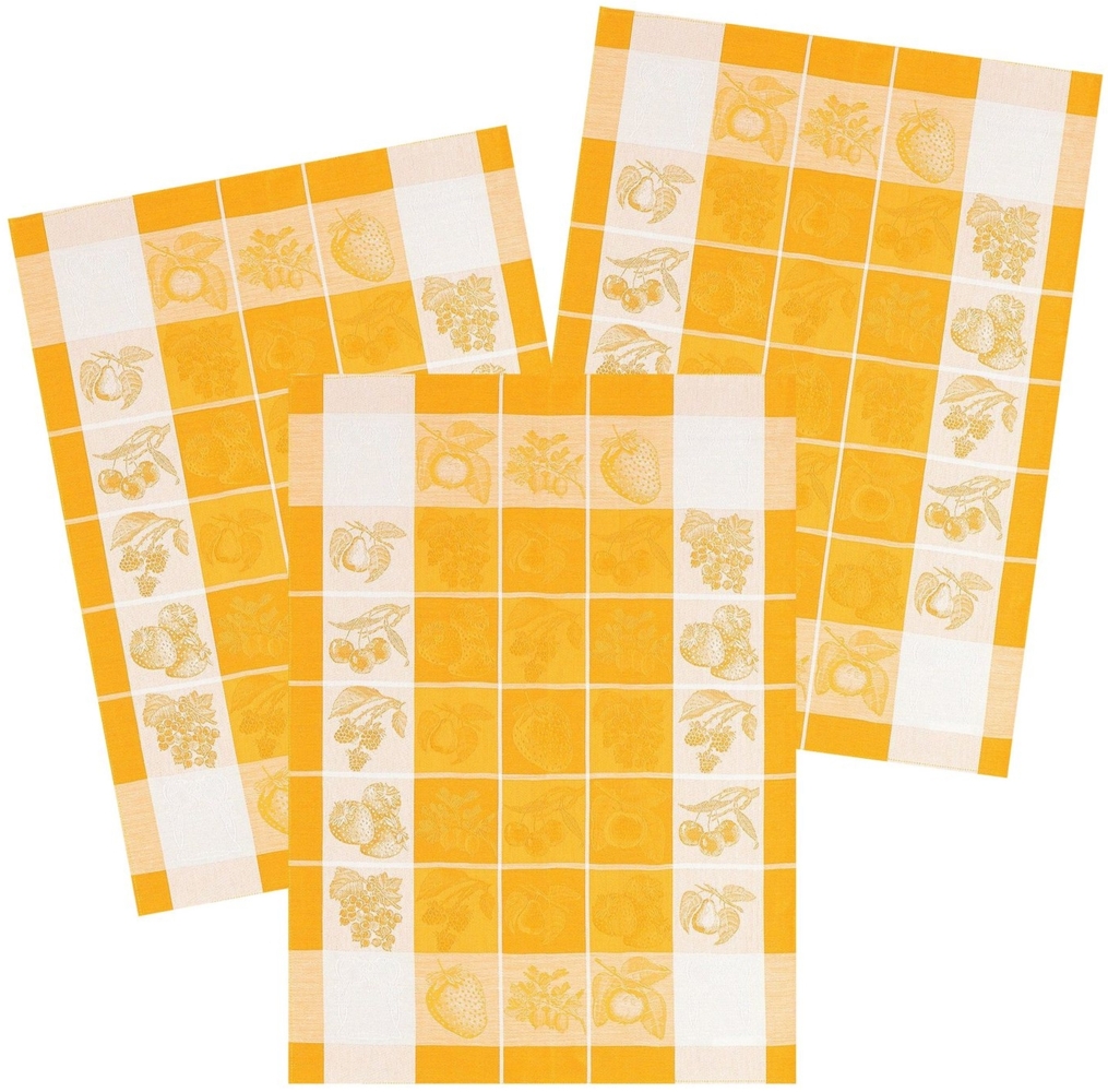 Kracht Geschirrtuch Obstbordüre, (3-tlg, 3-teilig), 3er Pack Geschirrtücher (3 Stück), ca. 50 x 70 cm, Halbleinen Jacquard Bild 1