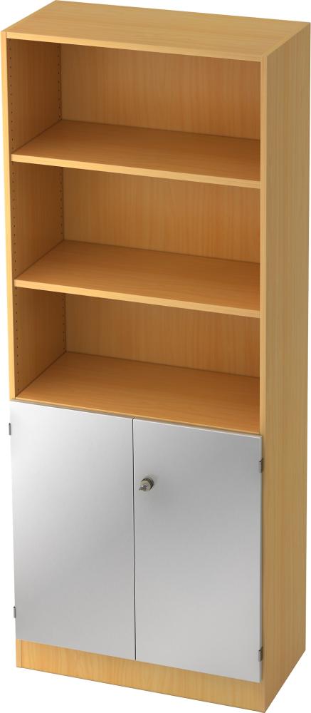 bümö office Regal-Aktenschrank abschließbar, Büroschrank groß aus FSC-Holz, 80cm breit in Buche/Silber - abschließbarer Schrank, Büroschrank abschließbar, Büro Möbel Schrank System, 6770-6-S-SG Bild 1