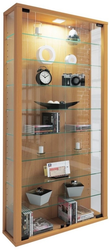 VCM Vitrine Wandvitrine Sammelvitrine Glasvitrine Regal Schrank Glas Hängevitrine ohne Beleuchtung Buche "Vitrosa Maxi" Bild 1