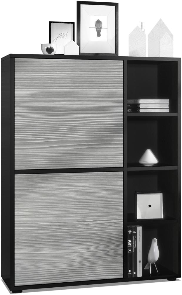 Highboard Schrank Anrichte Cuba mit 8 Fächern, Korpus in Schwarz matt / Fronten in Avola-Anthrazit Bild 1