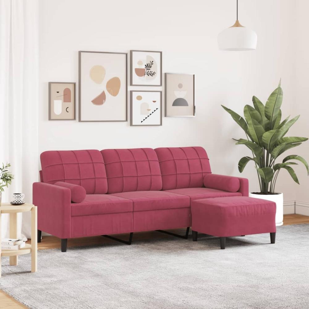 vidaXL 3-Sitzer-Sofa mit Hocker Weinrot 180 cm Samt 3278271 Bild 1