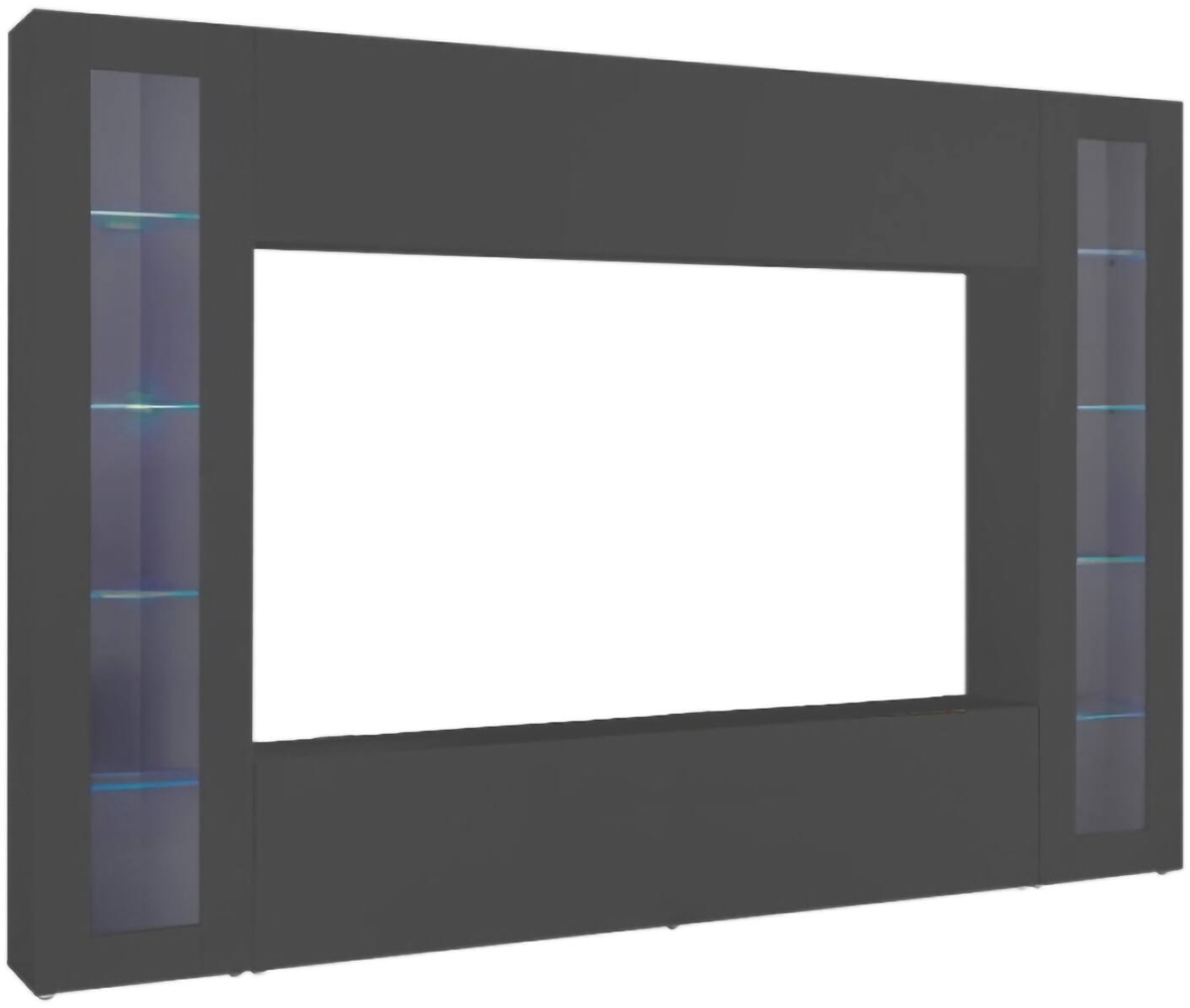 Dmora Ausgestattete Wand Bellizzi, 4-türiges TV-Ständer-Wohnzimmerset, Mehrzweck-Wohnzimmermöbel mit Vitrine und LED-Licht, 100 % Made in Italy, 260 x 30 x 180 cm, Anthrazit, Bild 1