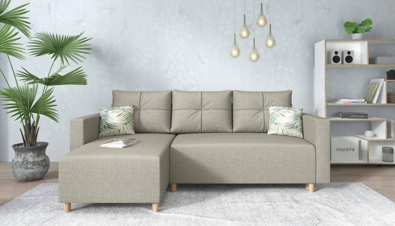 Stylefy Lamone Ecksofa Strukturstoff Beige Links Bild 1