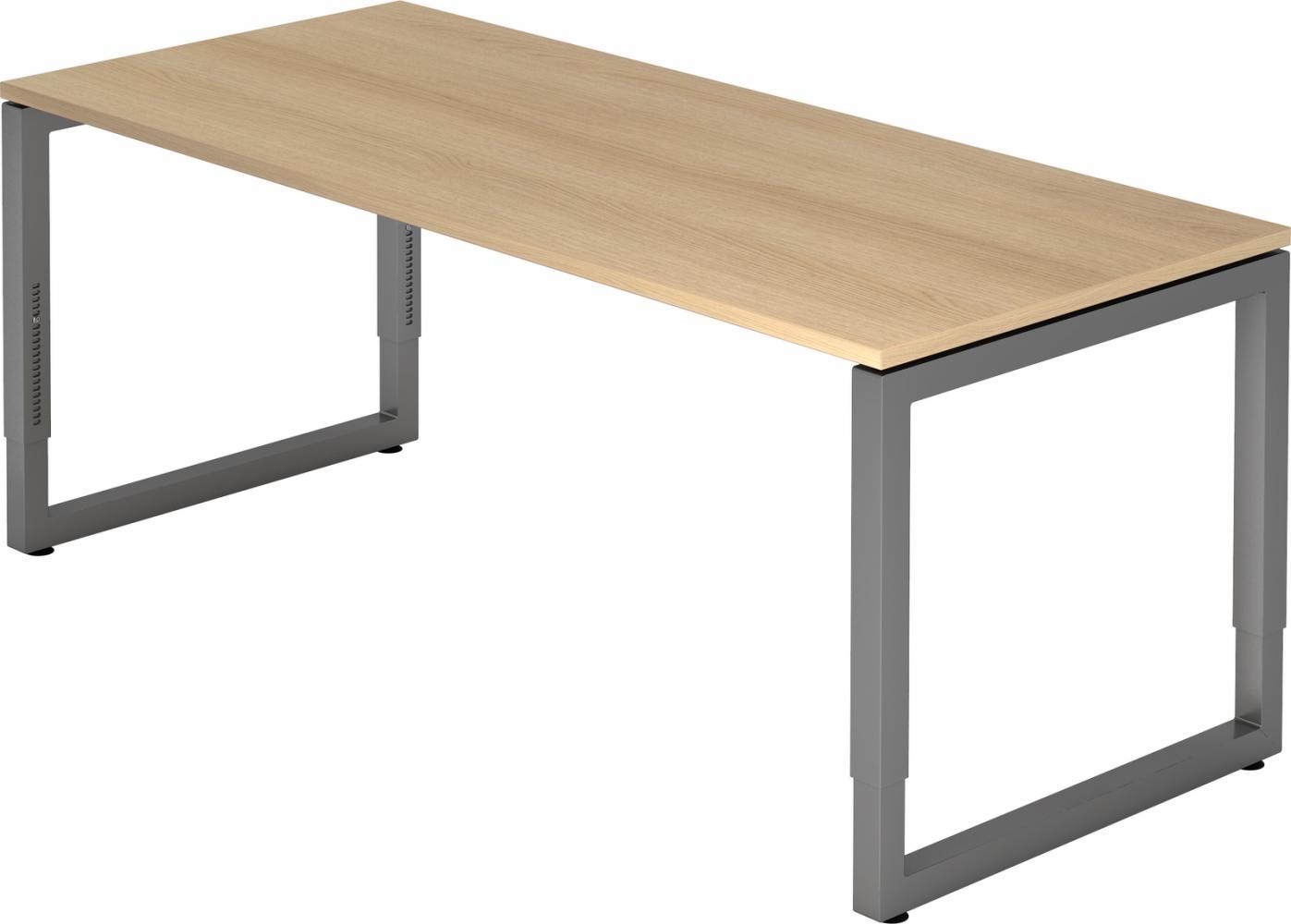 bümö höhenverstellbarer Schreibtisch R-Serie 180x80 cm in Eiche, Gestell in Graphit - großer PC Tisch für's Büro manuell höhenverstellbar, Computertisch verstellbar, RS-19-E-G Bild 1