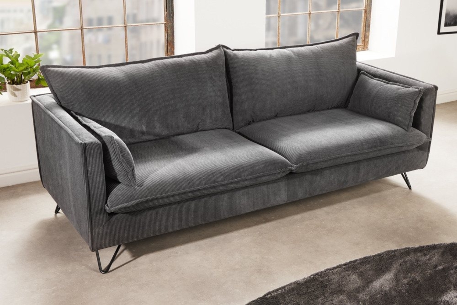 riess-ambiente 3-Sitzer ROCCO 195cm grau · Sofa mit Cord-Bezug & Federkern-Polsterung, 1 Teile, Wohnzimmer · Couch mit Hairpin-Legs · Retro Design Bild 1