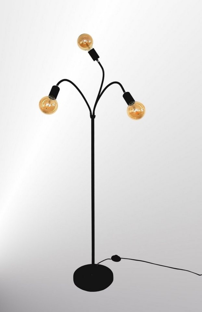 TRANGO LED Stehlampe, 3-flg 1531A-SD Stehlampe Anthrazit-matt *EARTH* inkl. 3x 4W 3-Stufen dimmbar E27 LED Leuchtmittel 2500K Gold-warmweiß ca. H1550mm 3 Lampenarmen schwenkbar, Stehleuchte, Bürolampe, Standlampe Bild 1