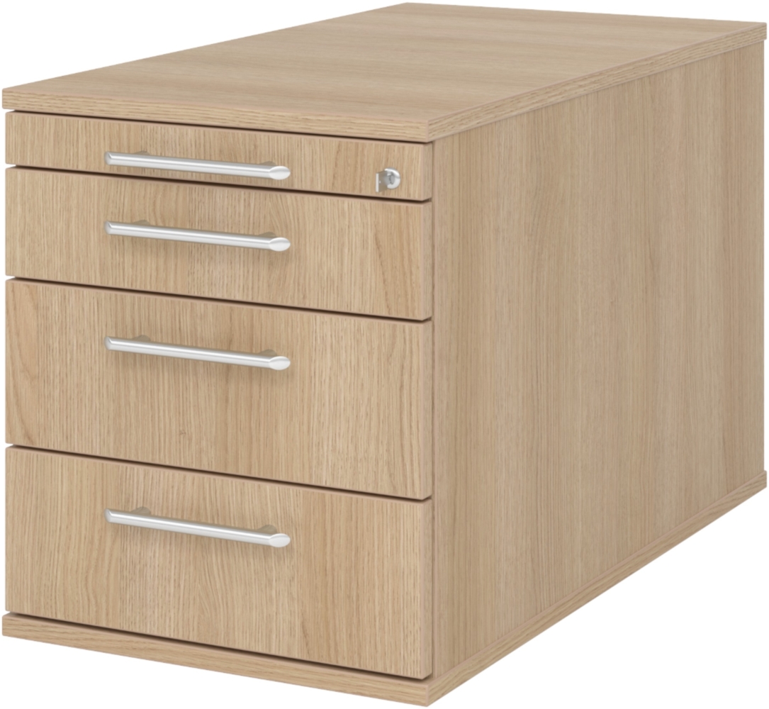 bümö Rollcontainer mit Schubladen, Container abschließbar aus Holz in Eiche - Rollwagen für's Büro als Schreibtisch Unterschrank, Bürocontainer od. Schreibtischcontainer mit Relinggriffe, TC30-E-E-RE Bild 1