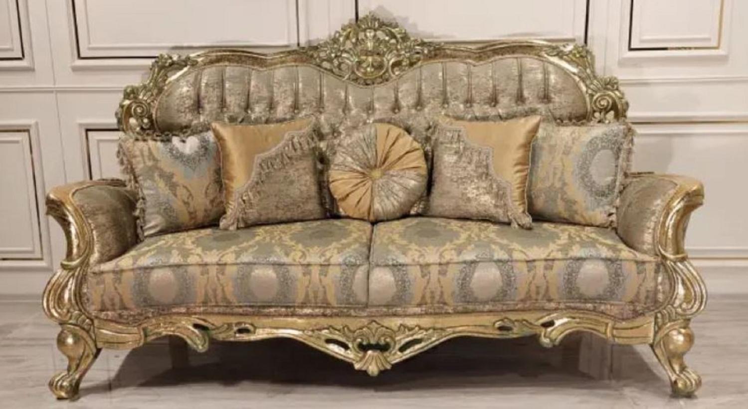 Casa Padrino Luxus Barock Sofa Gold / Grün / Gold - Prunkvolles Wohnzimmer Sofa mit elegantem Muster - Barock Wohnzimmer Möbel Bild 1