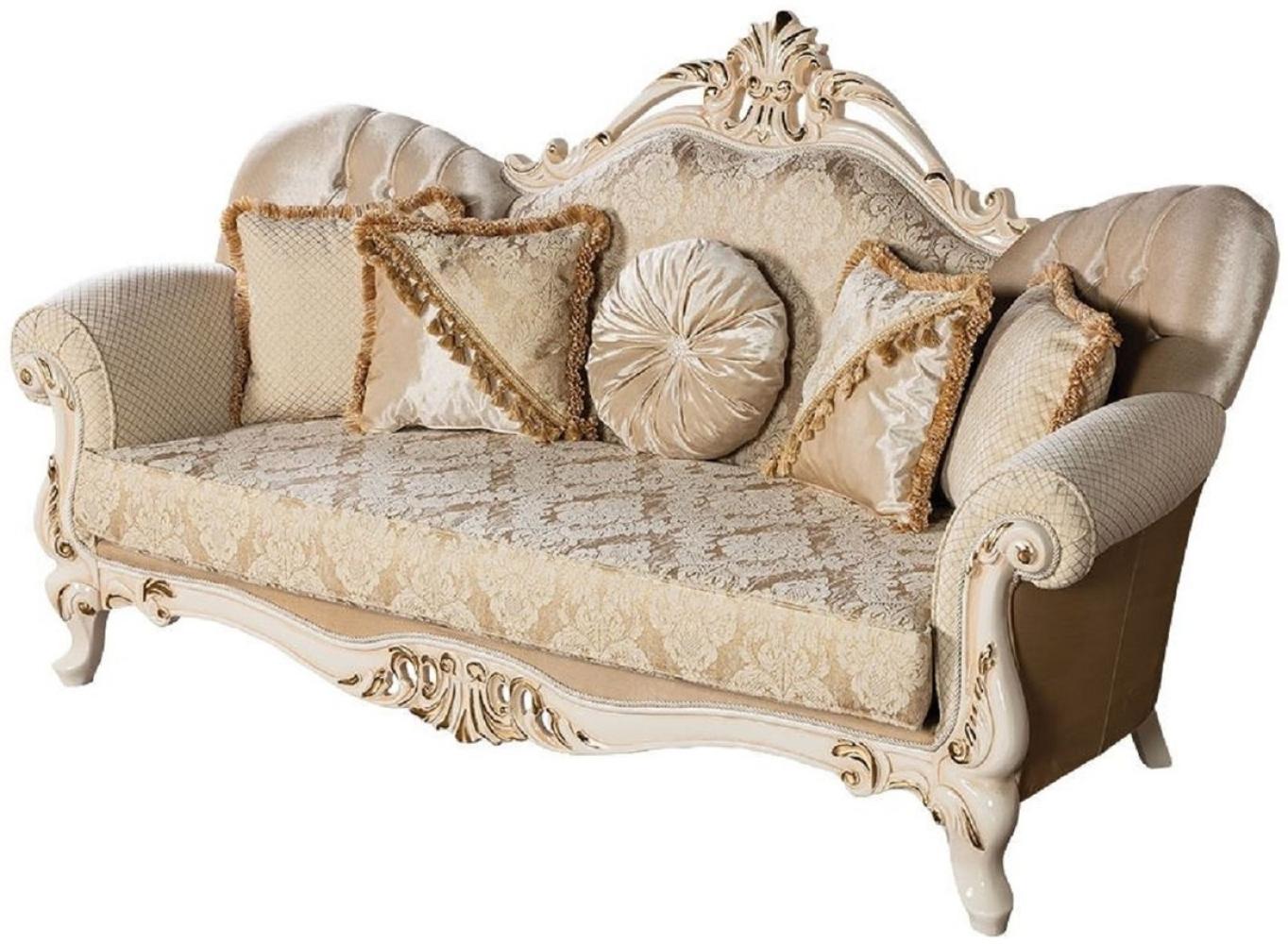 Casa Padrino Luxus Barock Sofa Gold / Creme / Gold - Prunkvolles Wohnzimmer Sofa mit Muster - Barock Wohnzimmer Möbel - Edel & Prunkvoll Bild 1