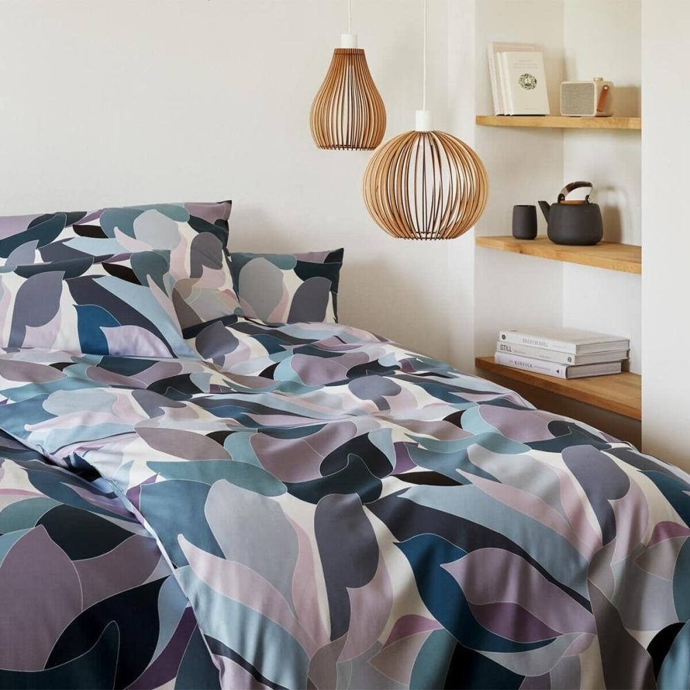 elegante Mako-Satin Bettwäsche Night Garden bleu|155x220 cm + 80x80 cm Bild 1