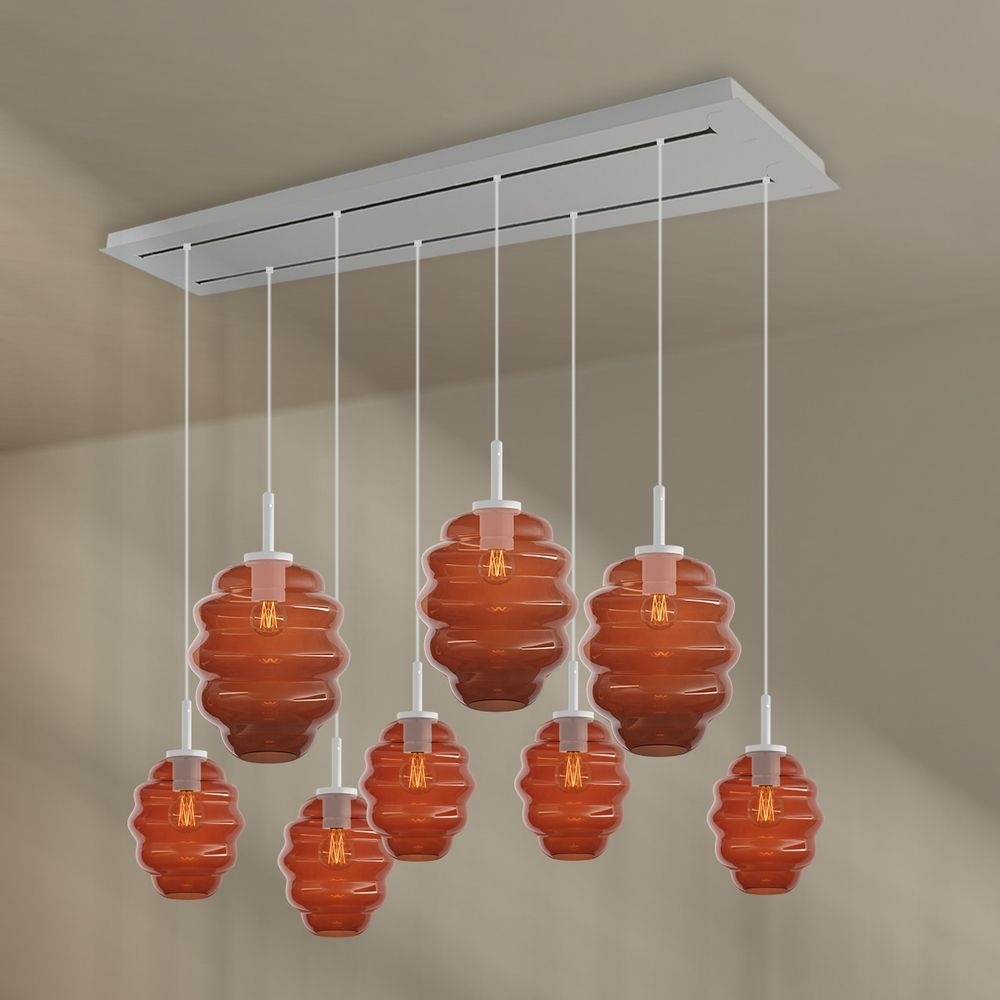 s.luce Echos Esstischleuchte 8-flammig 160cm 2-reihig Ø 18/25cm Braun, Weiß Bild 1