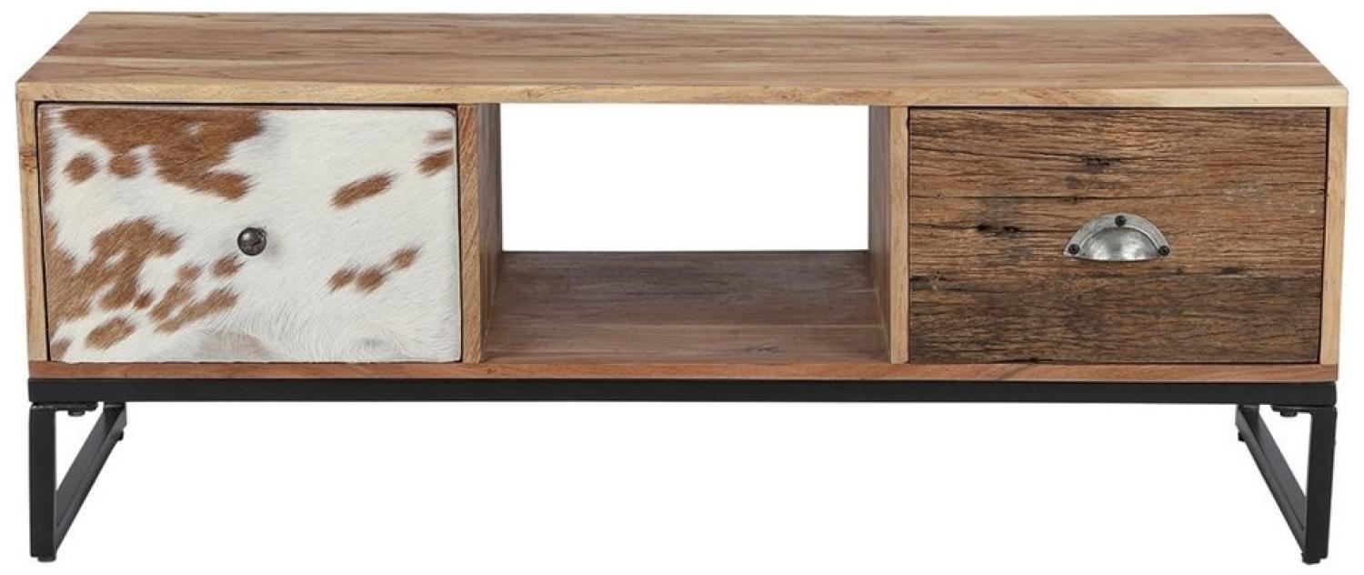 WOMO-DESIGN Sideboard Lowboard mit 2 Schubladen handgefertigt aus Massivholz mit Metallbeine, TV Schrank Fernsehschrank Kommode Konsolentisch Beistelltisch Bild 1