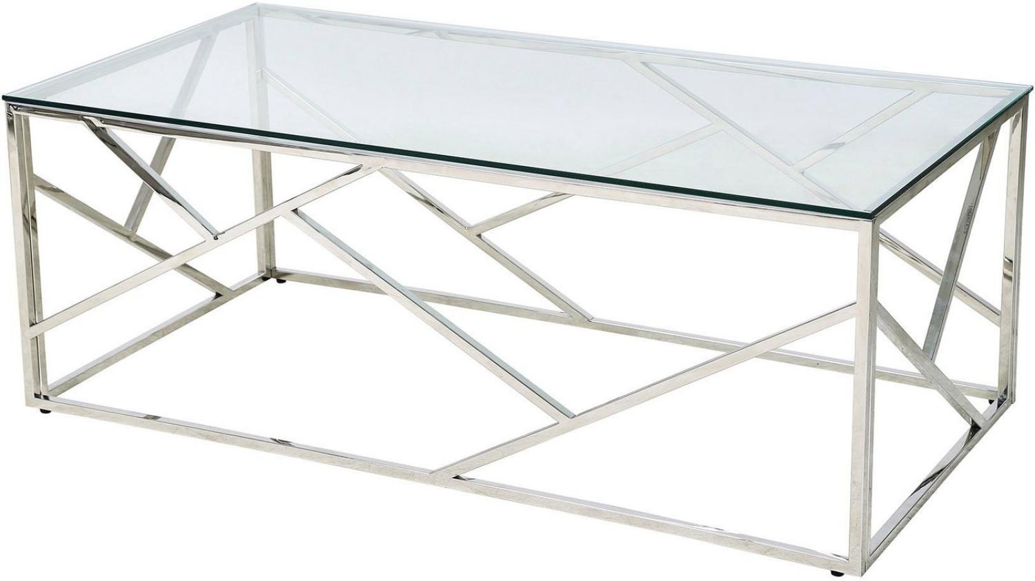 Couchtisch 160 x 60 cm aus Glas mit Designgestell in Silber Bild 1