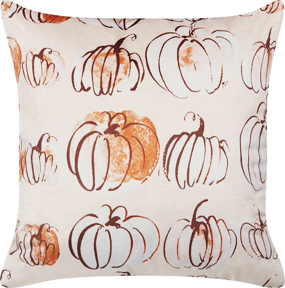 Dekokissen CUCURBITA Samtstoff 45 x 45 cm Pflanzenmuster Beige Bild 1