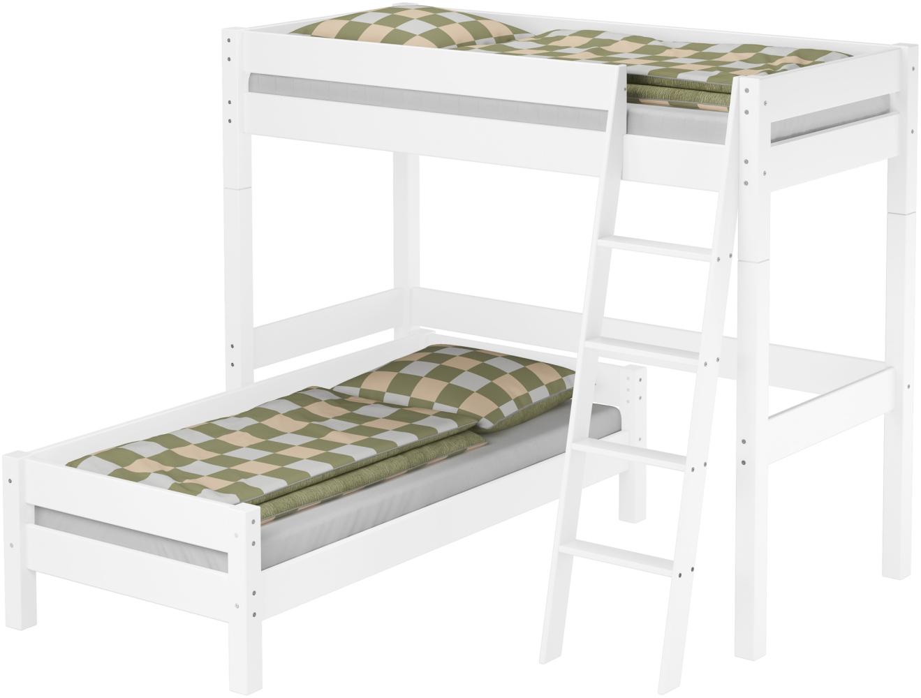 Hochbett für Kinder mit Einzelbett 90x200 Kinderbett Stockbett Kiefer weiß massiv V-60. 20W-09-2-20WZ ohne Zubehör Bild 1