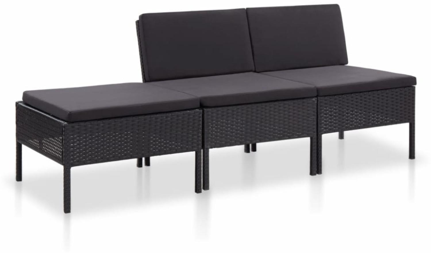 vidaXL 3-tlg. Garten-Lounge-Set mit Auflagen Poly Rattan Schwarz 48957 Bild 1