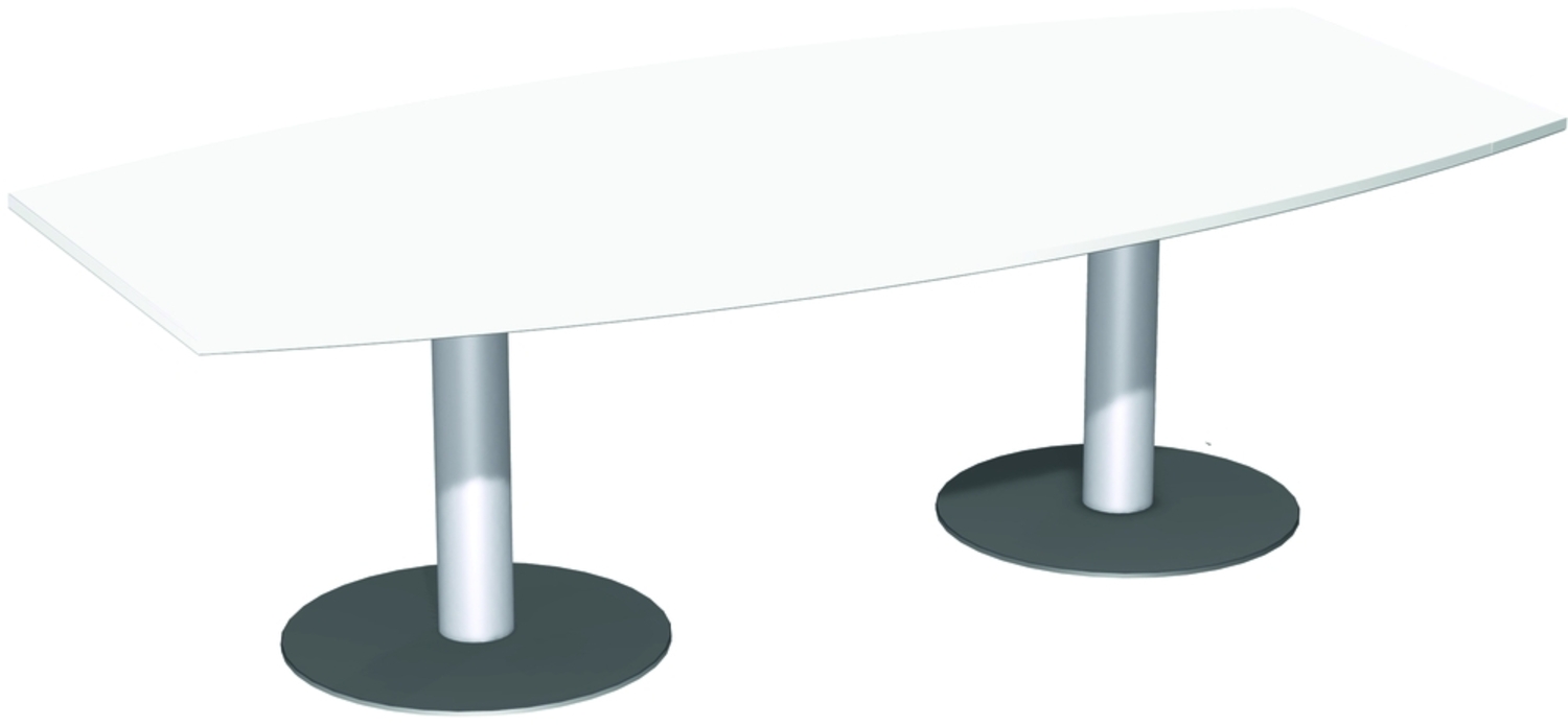 Konferenztisch Tellerfuß, Faßform, 240x80-120cm, Weiß Bild 1
