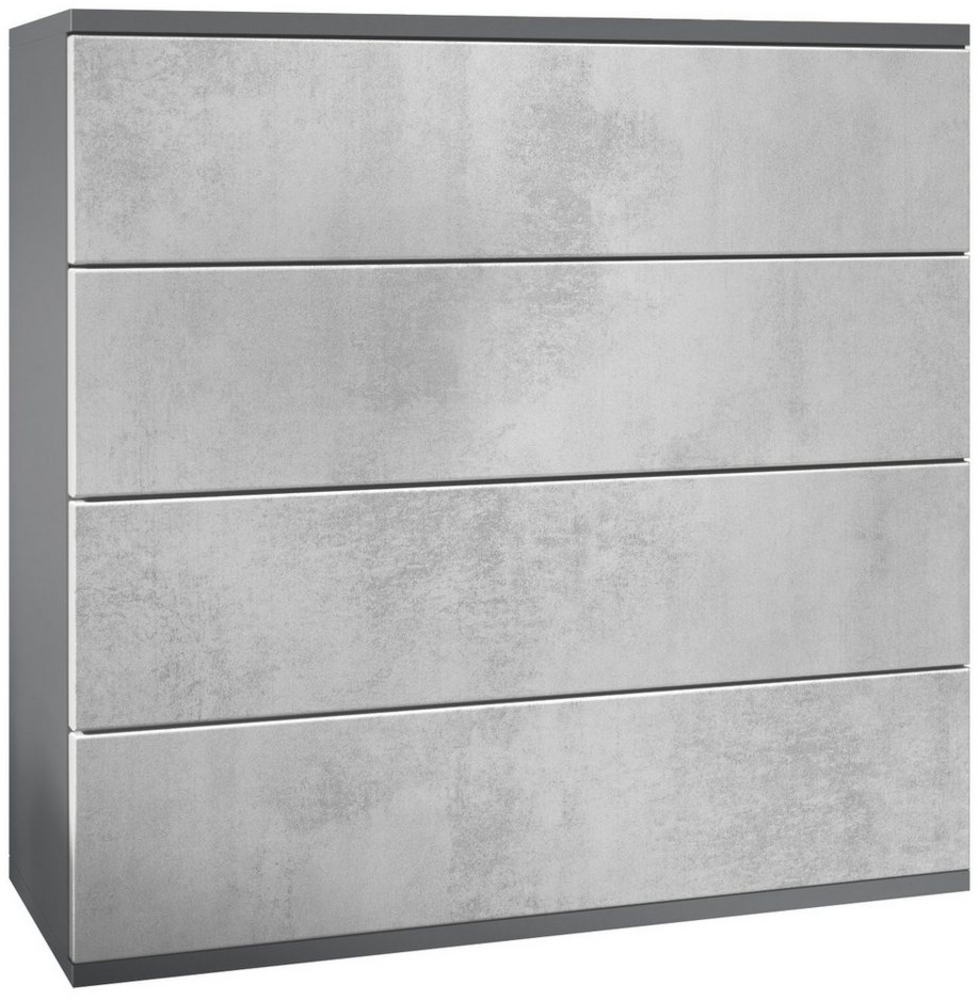 Vladon Kommode Pavos V3 (Sideboard hängend, mit 4 Schubladen), Anthrazit matt/Beton Oxid Optik (76 x 94 x 35 cm) Bild 1