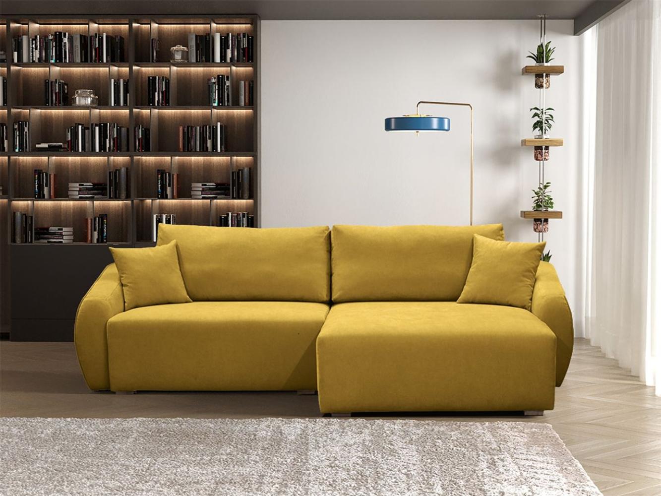 Ecksofa Designersofa Sofa ELISE in Stoff Wind Senfgelb Ottomane Rechts Bild 1