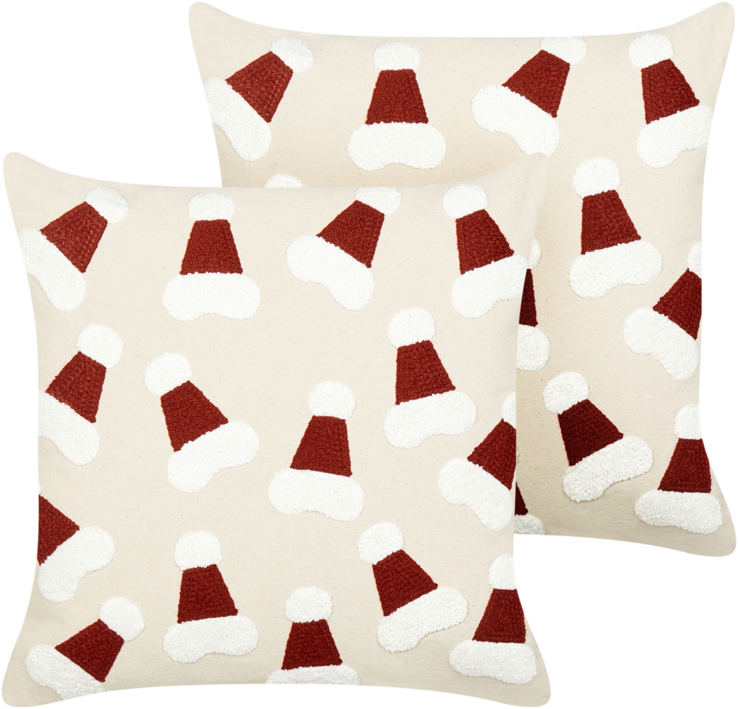 Dekokissen Weihnachtsmotiv Baumwolle hellbeige rot 45 x45 cm 2er Set SUGARPLUM Bild 1