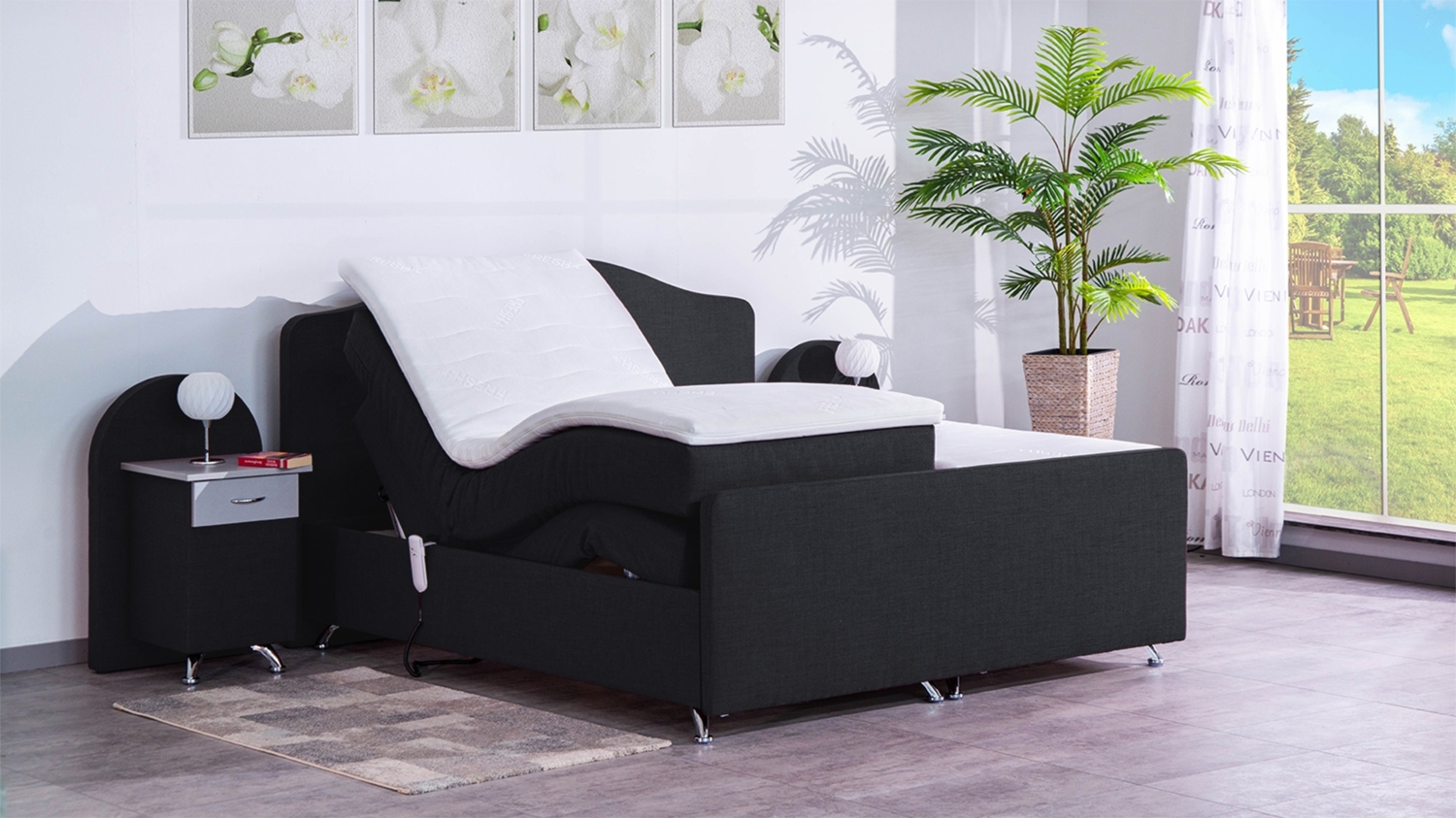 Meisterbetten Boxspringbett Epos 240x200 in W-Black, Matratzenbezug Nano, Ergoflex-Topper Bild 1