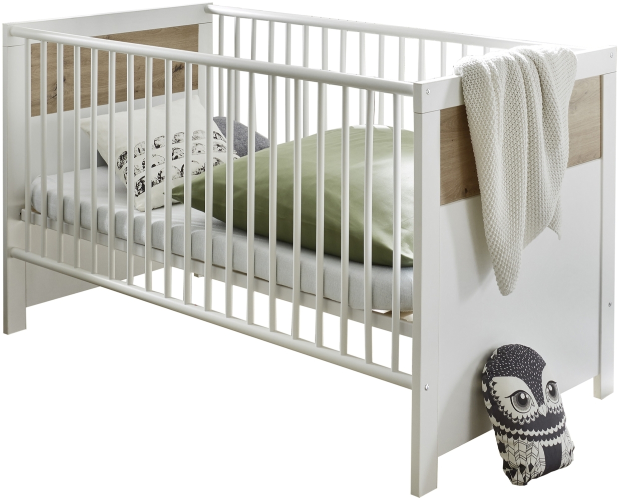 Babybett >Filou< in Weiß / Artisan Eiche Dekor - 76x84x144 (BxHxT) Bild 1