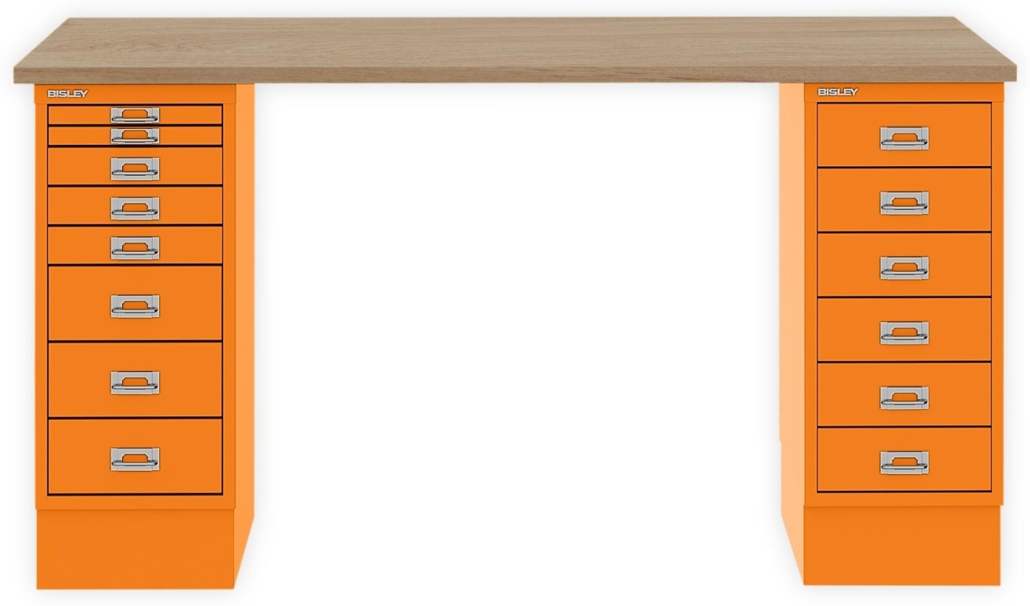 MultiDesk, 1 MultiDrawer mit 6 Schüben, 1 MultiDrawer mit 8 Schüben, Dekor natürliche Eiche, Farbe Orange, Maße: H 740 x B 1400 x T 600 mm Bild 1