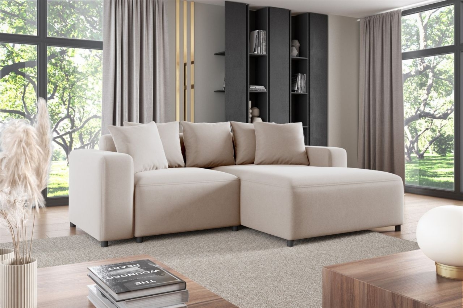 Ecksofa Designersofa Sofa MEGAN XS in Stoff Salvador Hellbeige Ottomane Rechts Bild 1