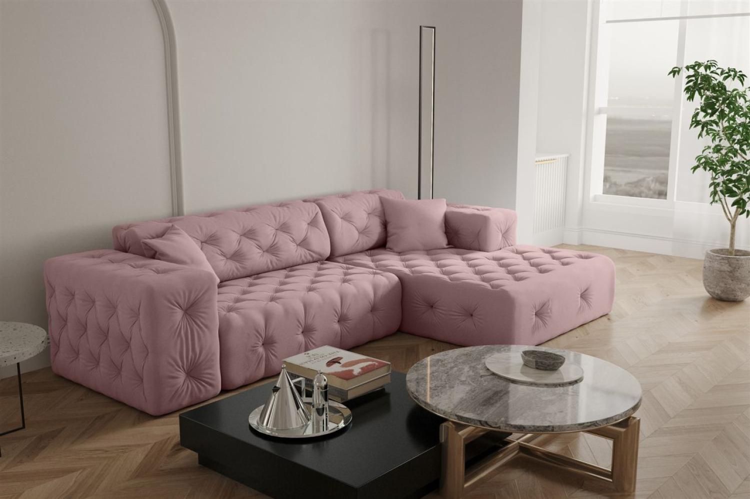 Ecksofa Designersofa CHANTAL in Stoff Opera Velvet Pink Ottomane Rechts Bild 1