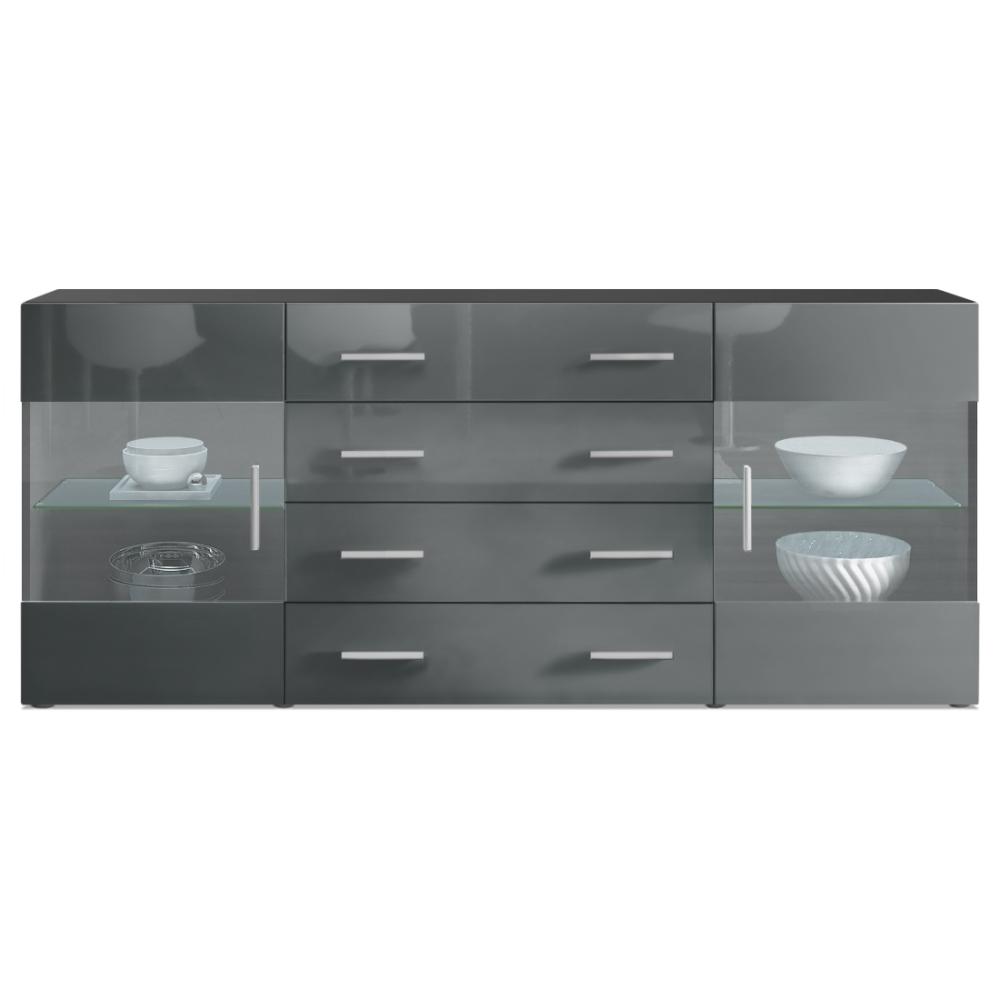 Sideboard Kommode Bari V2, Korpus in Schwarz matt / Front in Grau Hochglanz (166 x 72 x 35) Bild 1