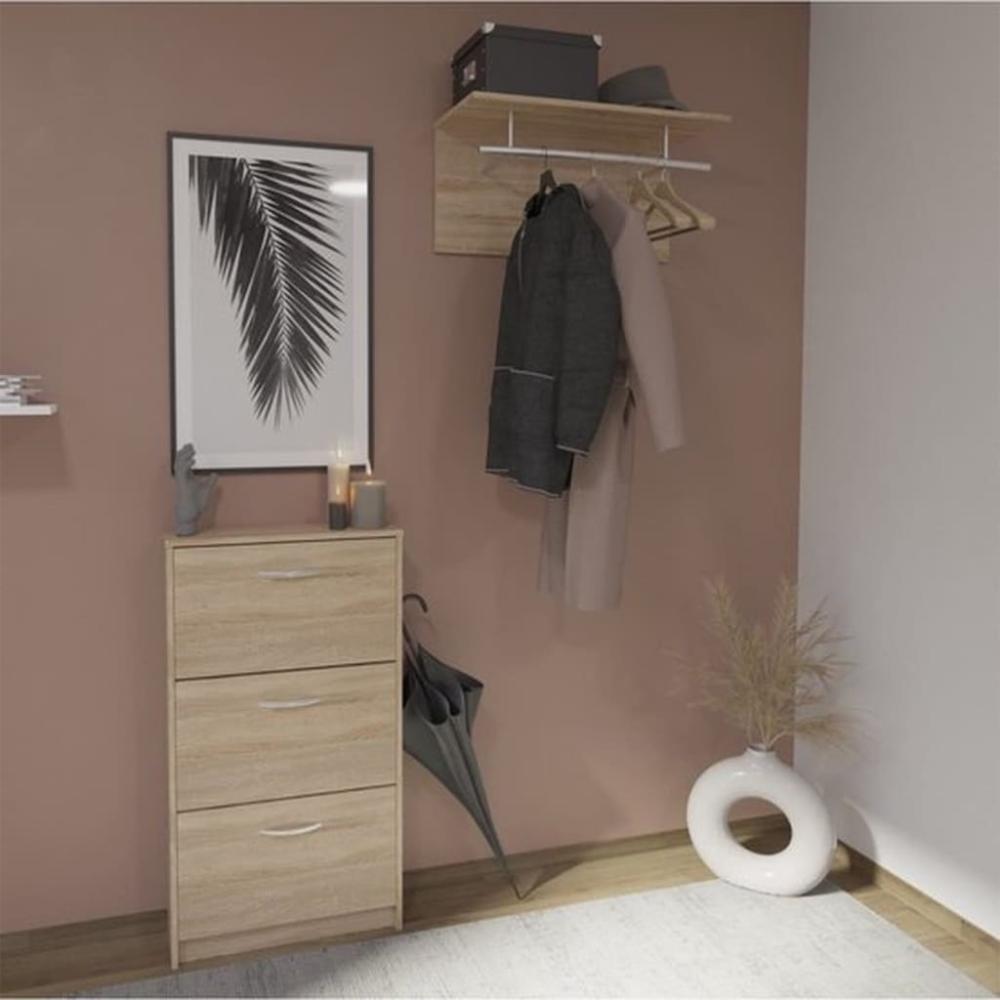 FMD Möbel - SPOT - Wandgarderobe mit Kleiderstange und 4 Haken - melaminharzbeschichtete Spanplatte - Eiche Nb - 72 x 34,5 x 29,3cm Bild 1