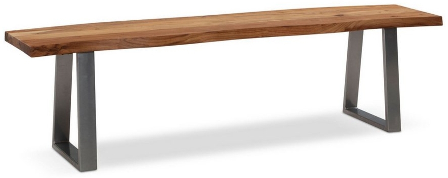 KADIMA DESIGN Sitzbank Esszimmerbank 120 x 40 x 45,5 cm Akazie Massivholz / Metall mit (Essbank Modern, Sitzbank Esszimmer Klein), Baumkante, Esstischbank Holzbank Massiv ohne Lehne, Küchenbank Chrom Bild 1