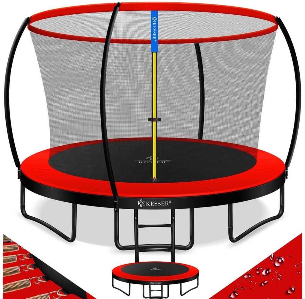 KESSER® Gartentrampolin Komplettset mit Sicherheitsnetz, Leiter, Randabdeckung & Zubehör, Rot/Schwarz, 305cm Bild 1
