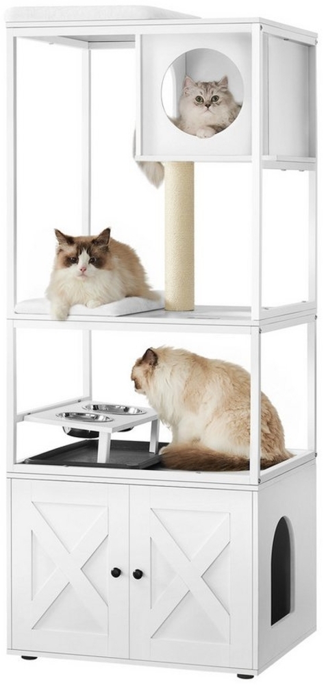 FEANDREA Kratzbaum 3-in-1, mit Katzenklo-Schrank, erhöhter Napfständer Bild 1