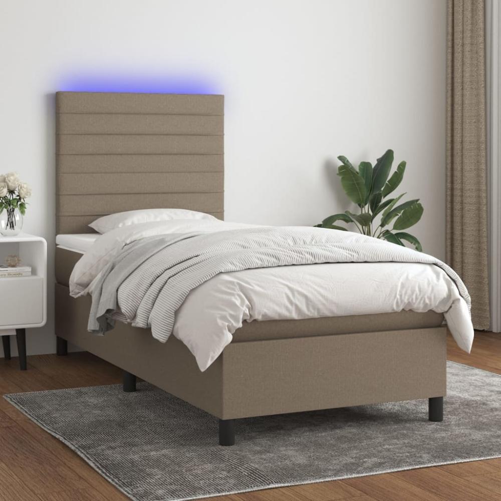 vidaXL Boxspringbett mit Matratze & LED Taupe 100x200 cm Stoff 3134937 Bild 1