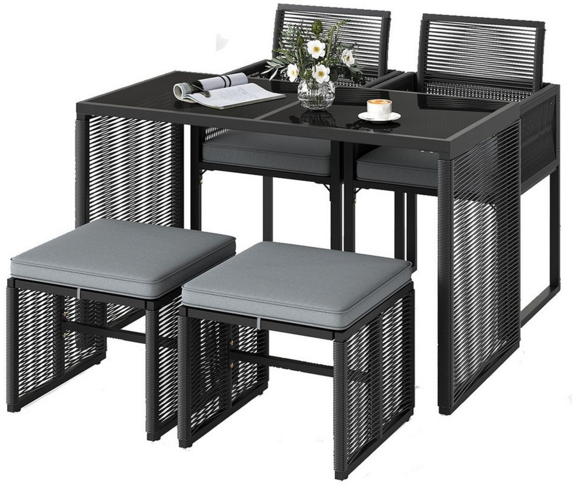 COSTWAY Garten-Essgruppe, (5-tlg), Rattan Gartenlounge Set, platzsparend, klappbare Rückenlehne Bild 1