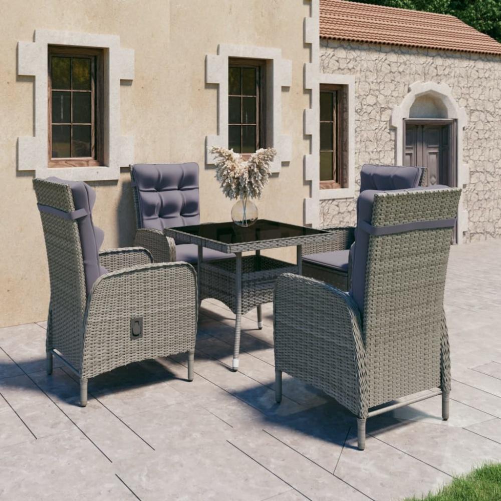 vidaXL 5-tlg. Garten-Essgruppe Poly Rattan und Glas Grau Bild 1