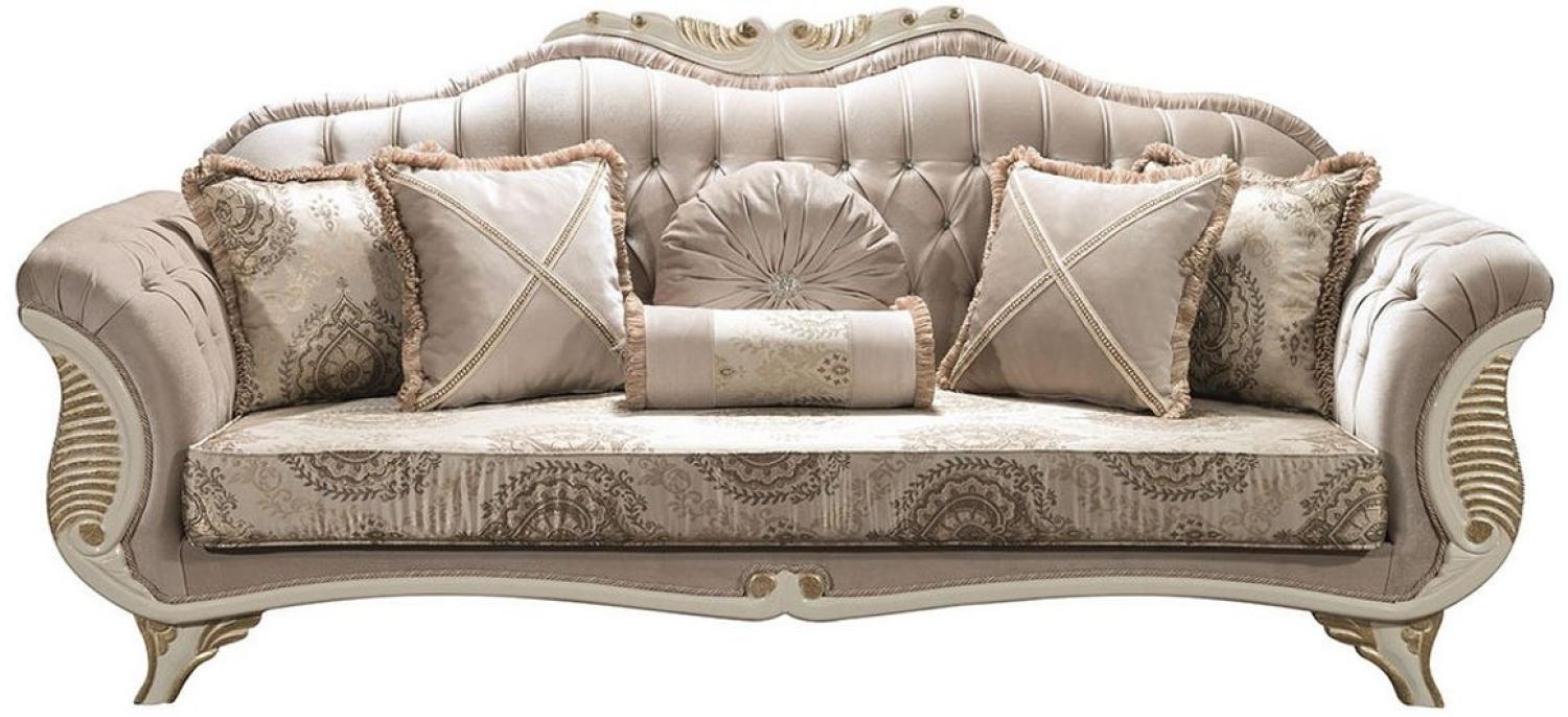 Casa Padrino Luxus Barock Wohnzimmer Sofa mit Glitzersteinen und dekorativen Kissen Grau / Creme / Gold 220 x 80 x H. 100 cm - Edle Barockstil Möbel Bild 1