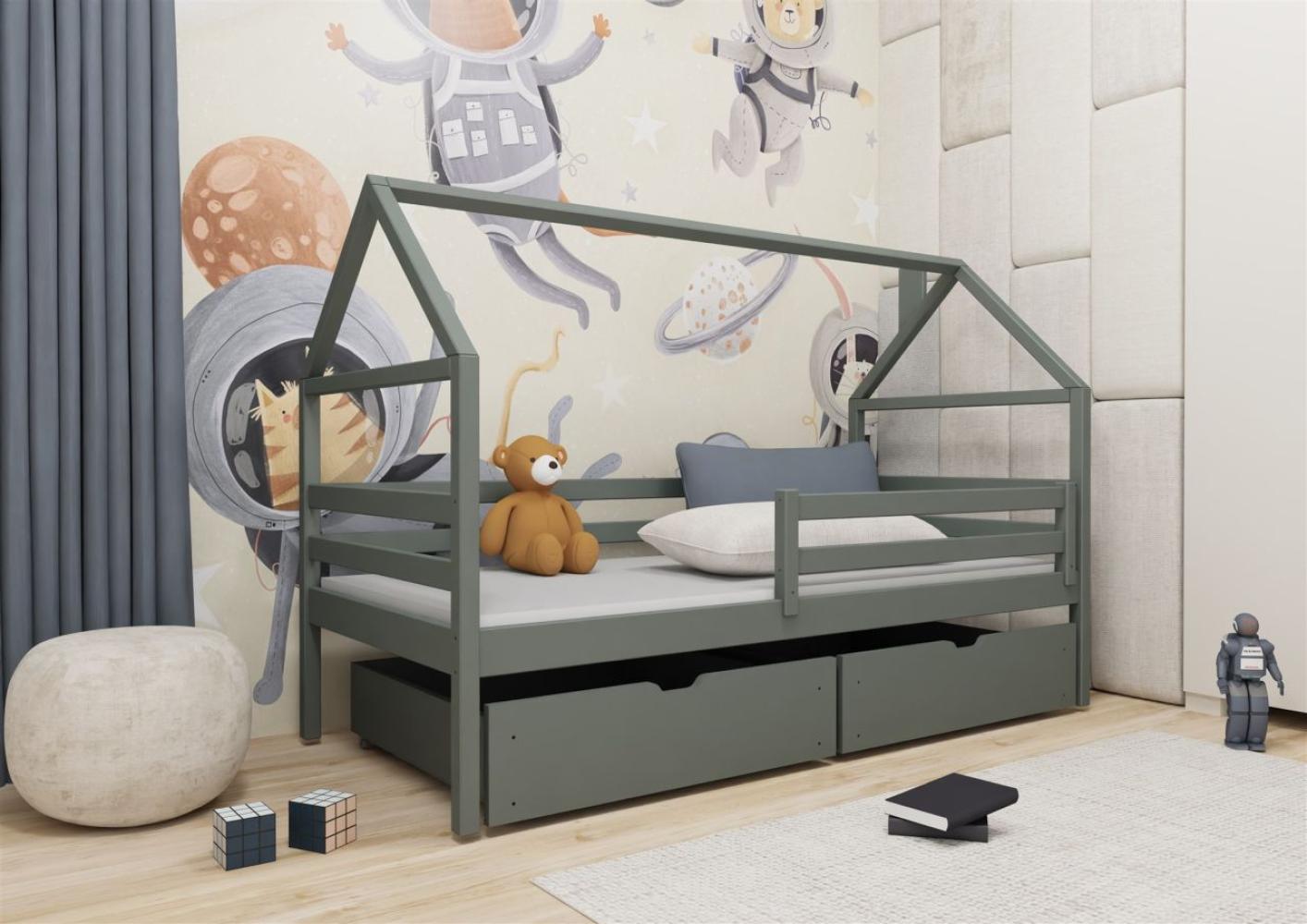 Hausbett Kinderbett ARIANA 200x90cm Kiefer Massiv Grafit inkl. Rollrost Bild 1