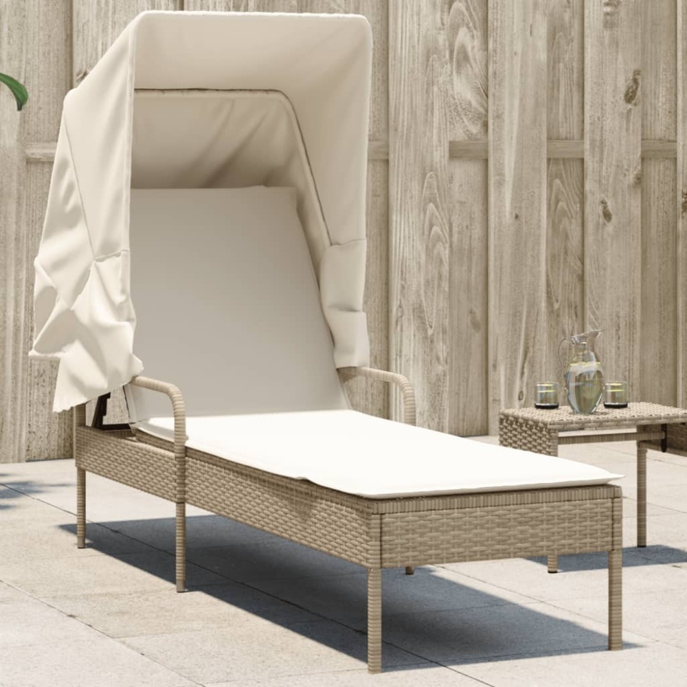 vidaXL Sonnenliege mit Dach Beige Poly Rattan 368192 Bild 1