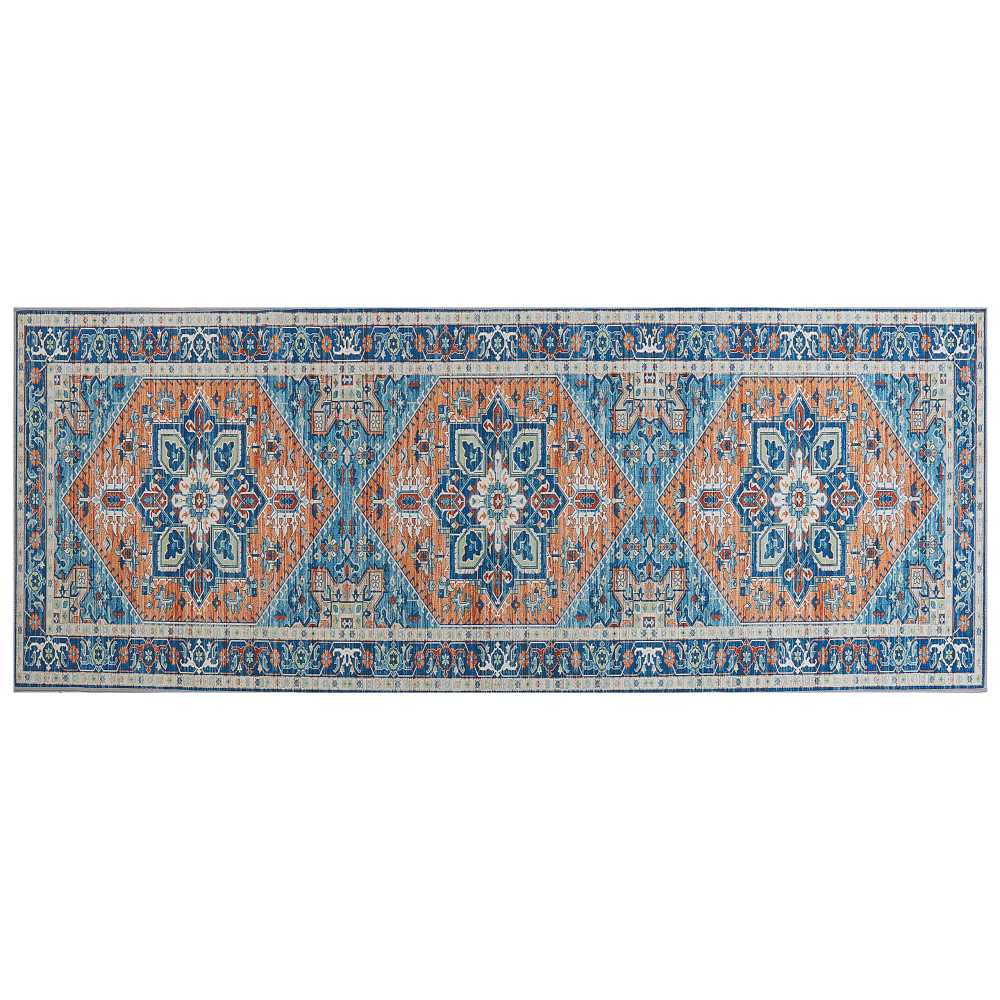 Teppich blau orange orientalisches Muster 80 x 200 cm Kurzflor RITAPURAM Bild 1