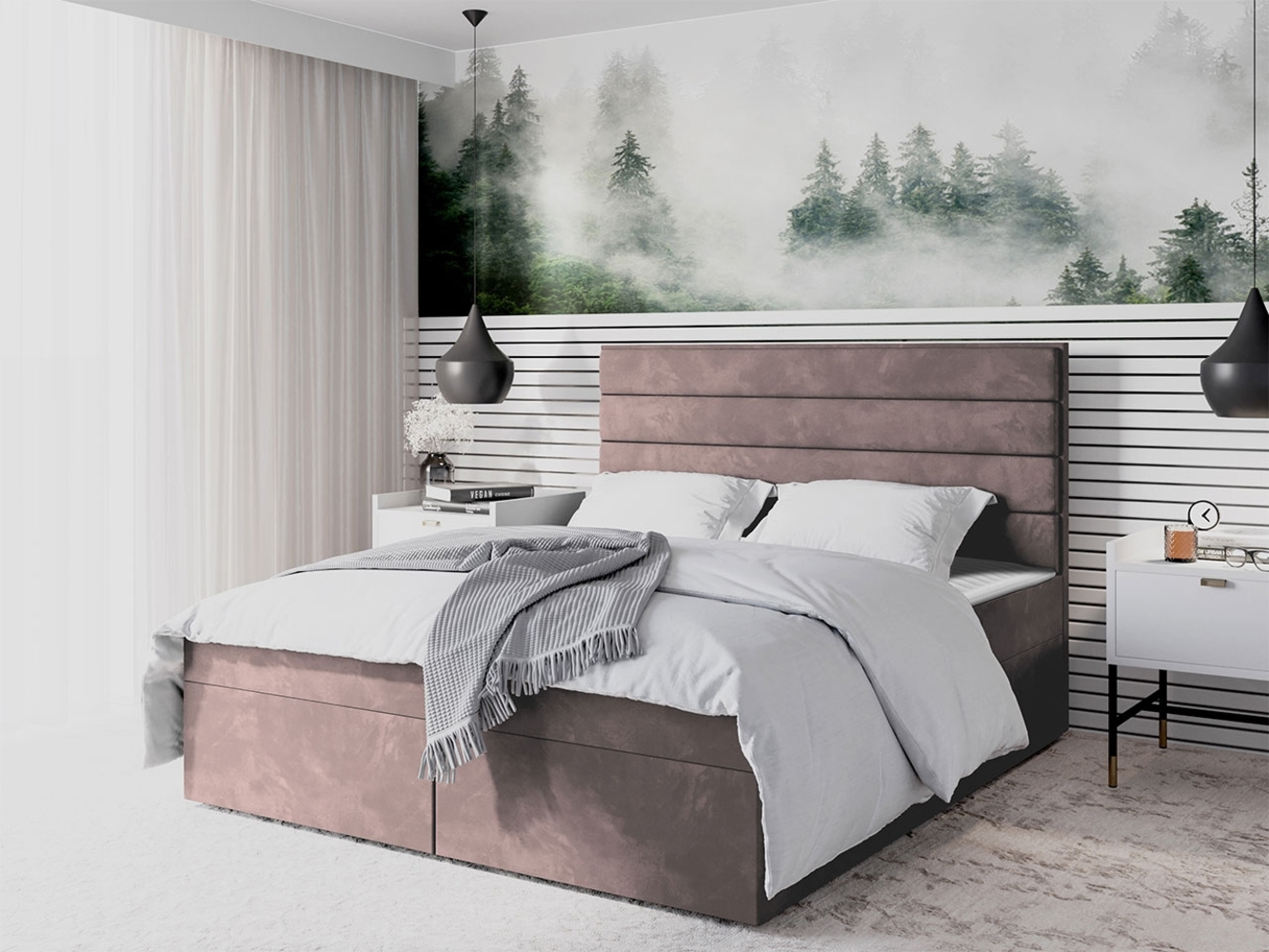 Boxspringbett Draban III, Rosa, 160 x 200 cm Bild 1