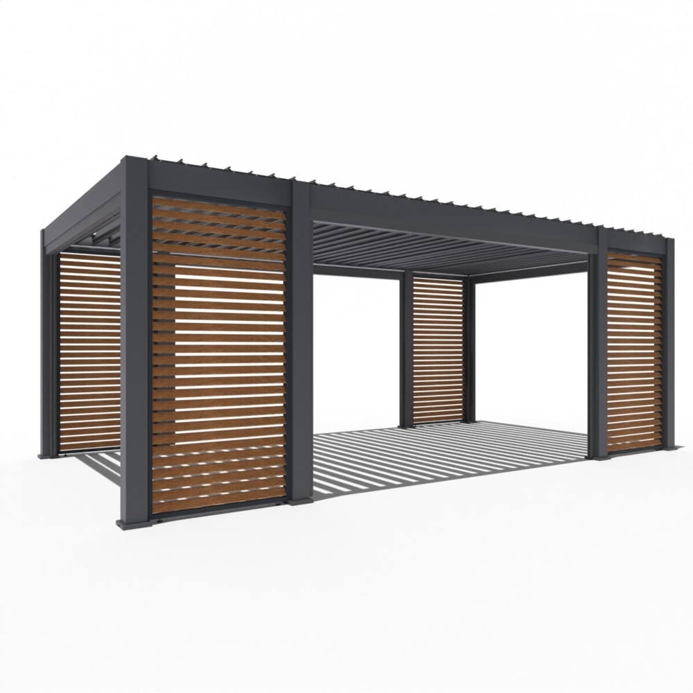 Weide Prestige Pergola | Voll-Alu-Pavillon | Inkl. LED, 4x Lamellenwand & 4x Sonnenrollo | Lamellendach Anthrazit | 3,6x6,57 M Bild 1