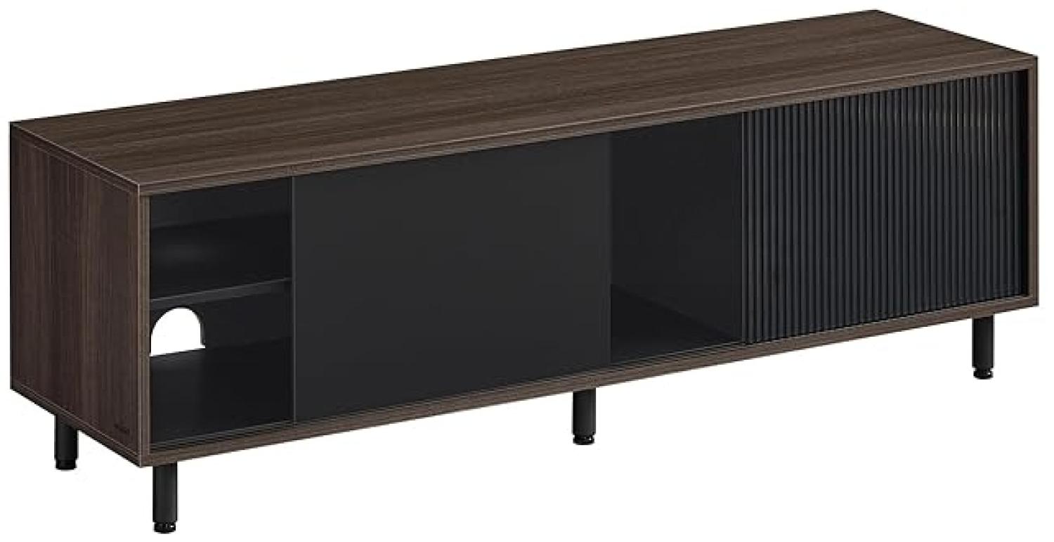 Vasagle TV-Schrank für Fernseher bis zu 60 Zoll, superschnelle Montage, Toolless-Technologie, Fernsehtisch Wohnzimmer, geriffeltes Glas modern, 140 x 39 x 45 cm, aschbraun-tintenschwarz Bild 1