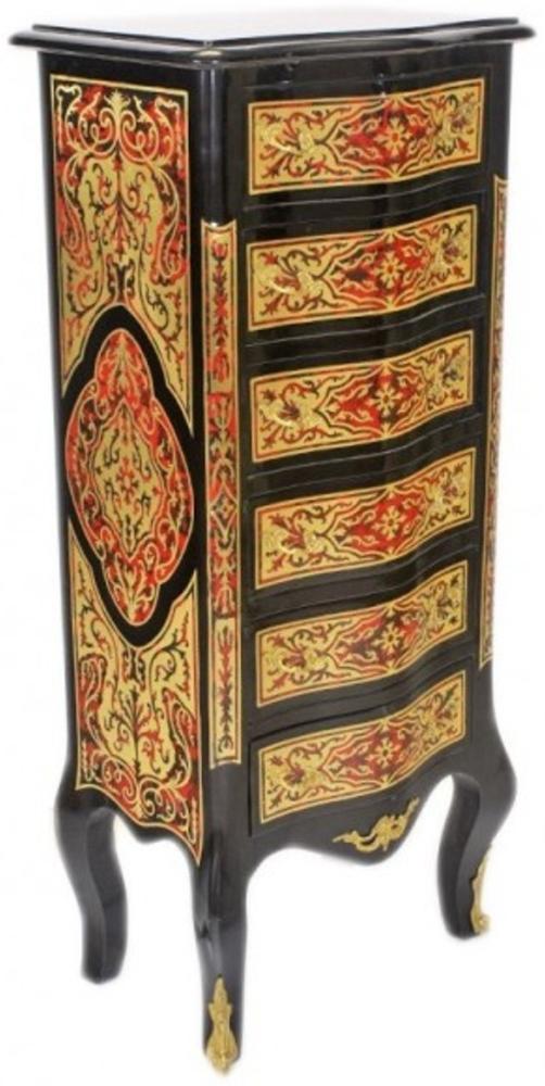 Casa Padrino Barock Boulle Kommode Schwarz / Gold / Rot mit 6 Schubladen - Möbel Schrank Sideboard Bild 1