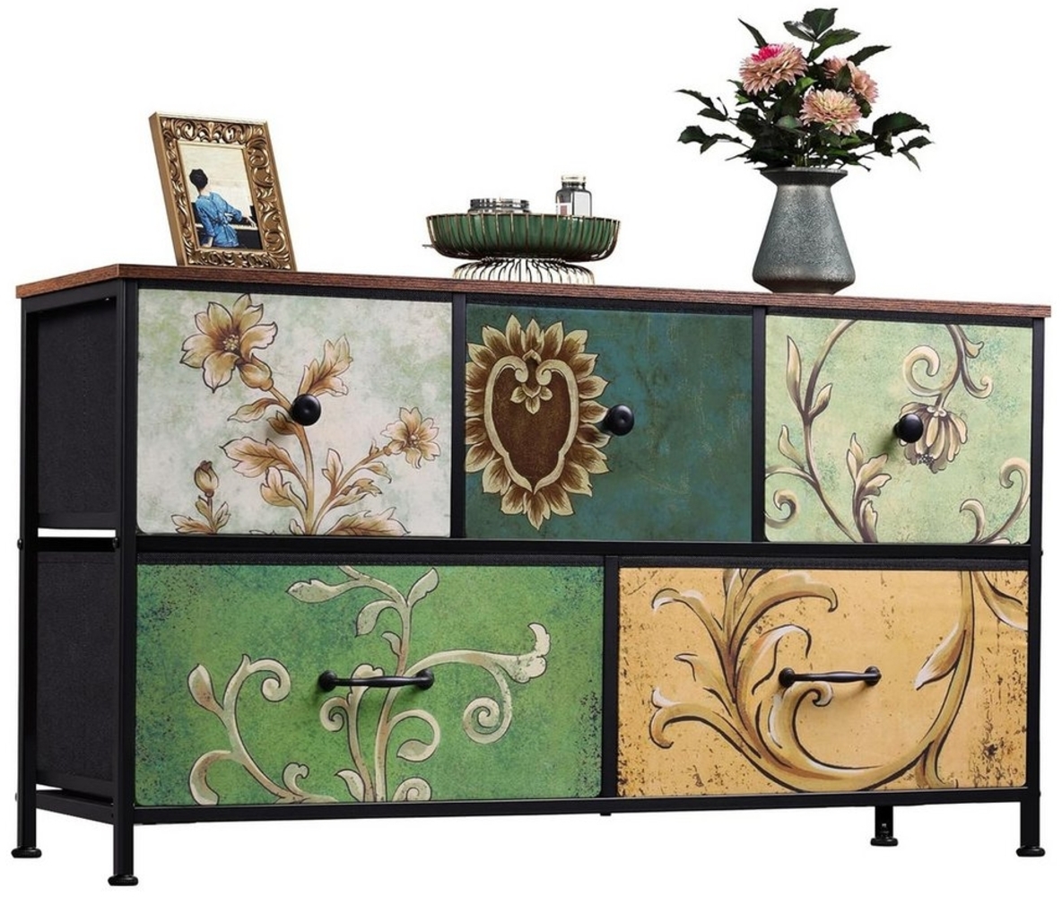 Romance Sideboard Kommode Nachttisch Schubkastenkommode Moderne (1 tlg, Metallrahmen), 5 Schubladen, Retro-Stil, Blumenstoff, 100x30x55.2cm (BxTxH) Bild 1